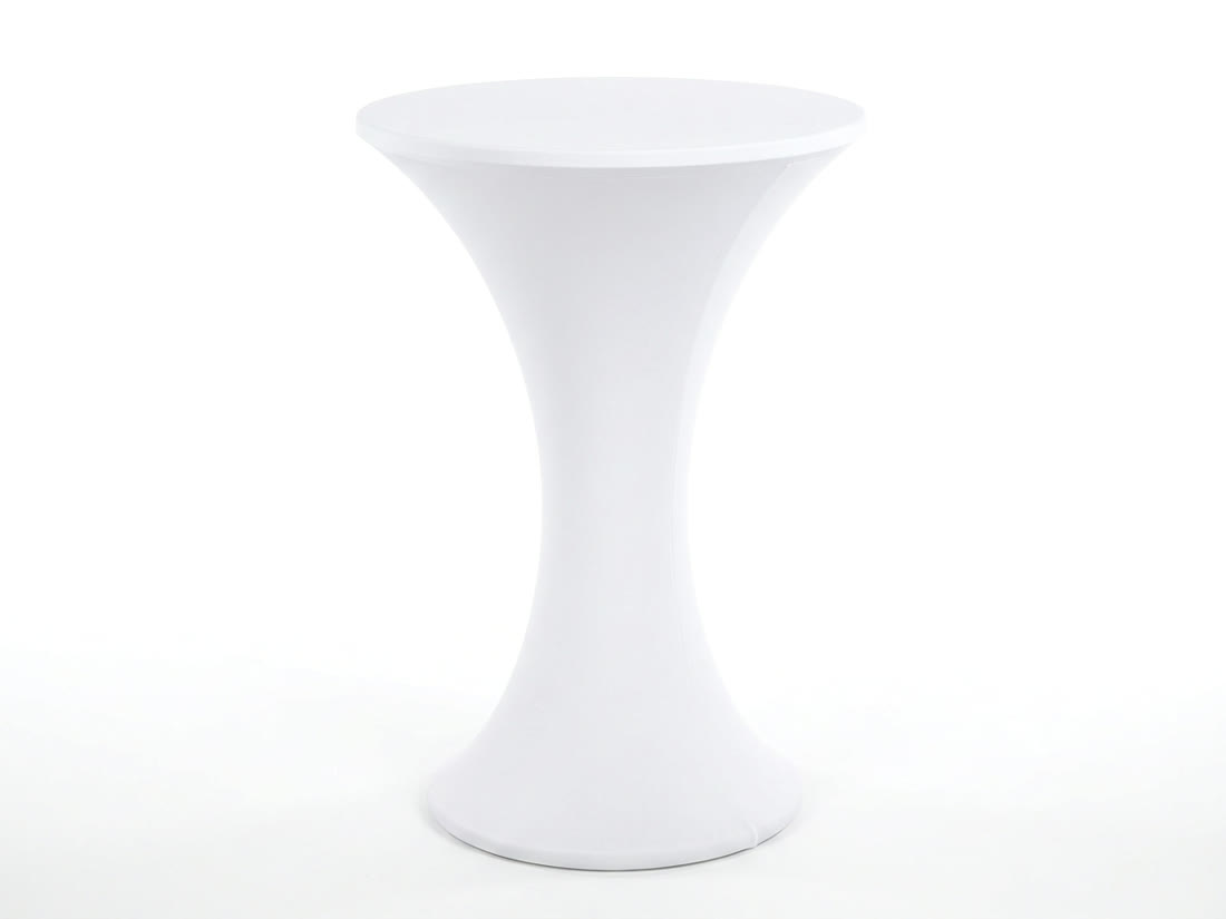 Mesa alta de cóctel con funda blanca